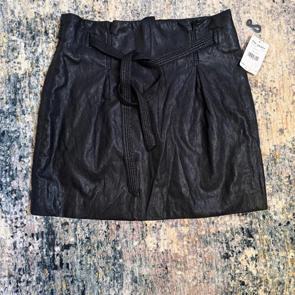 NWT Free People Women's Faux Leather Payton Paperbag Miniskirt, Black, 10